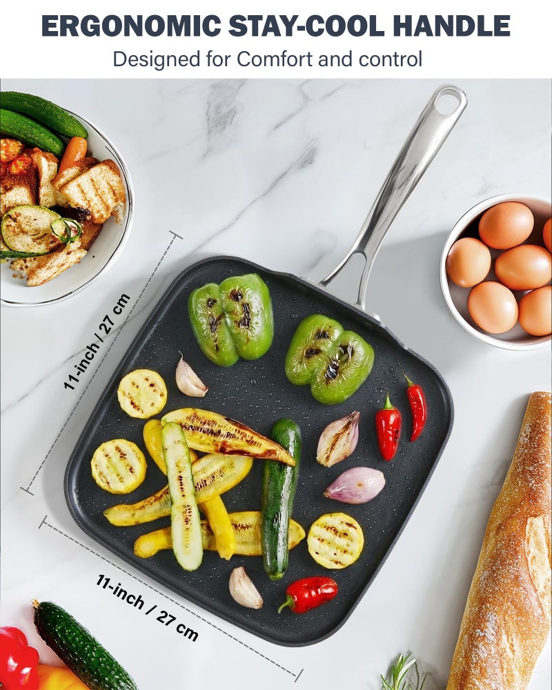 Cooks Standard مقلاة مربعة غير لاصقة من كوكستاندارد 11 × 11 بوصة، أواني طهي مؤكسدة صلبة، سوداء - Image 3